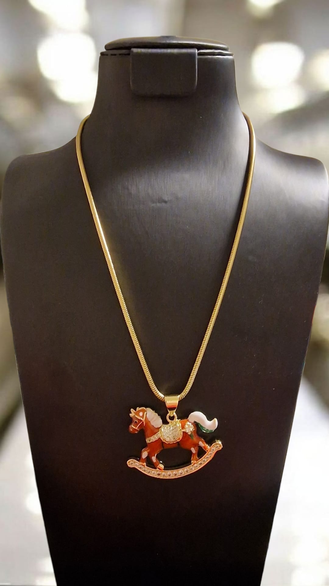 Gold Plated Rocking Horse Pendant Necklace