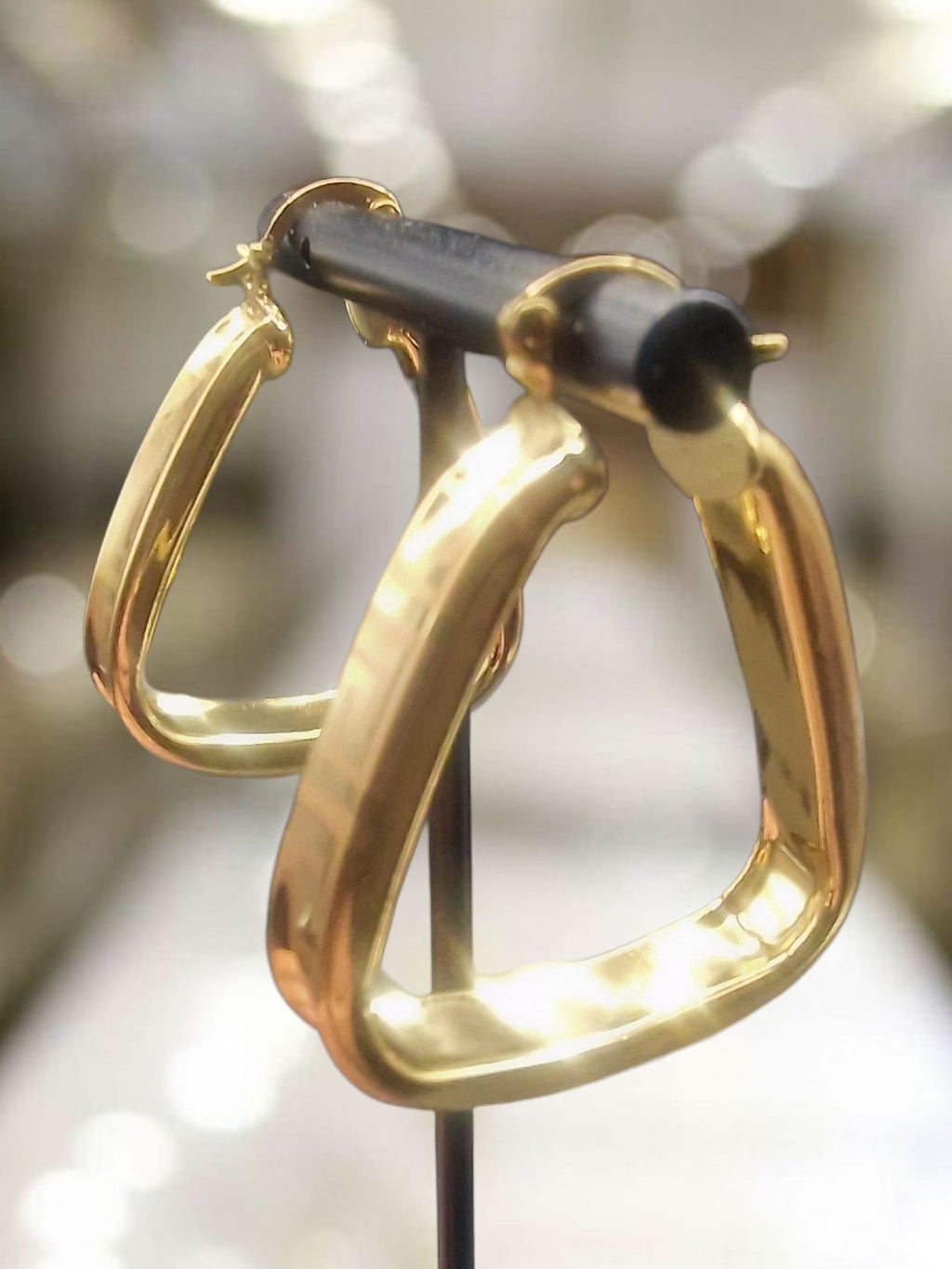 Gold Plated Triangular Hoop Medusa Patterned Earrings Bling Romany Dubai