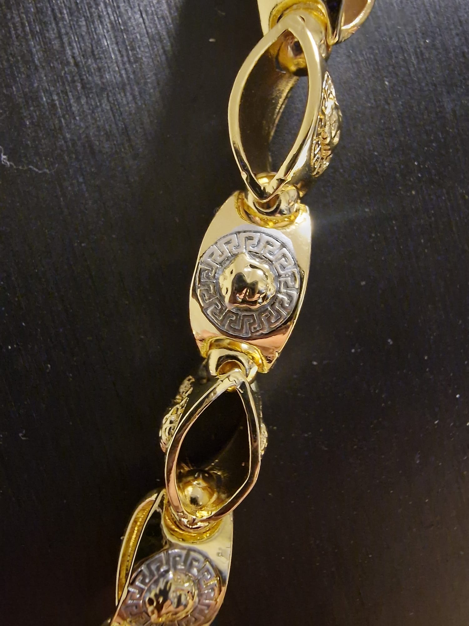 24" Gold Plated (silver inserts)  Medallion Medusa Link Chain & 8 3/4" Matching Bracelet