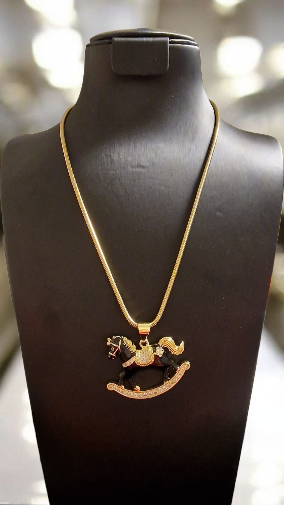 Gold Plated Rocking Horse Pendant Necklace