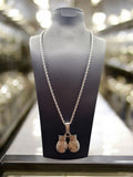 24" (3mm) Silver Plated Rope Chain & Iced Out Boxing Gloves Pendant Romany Bling