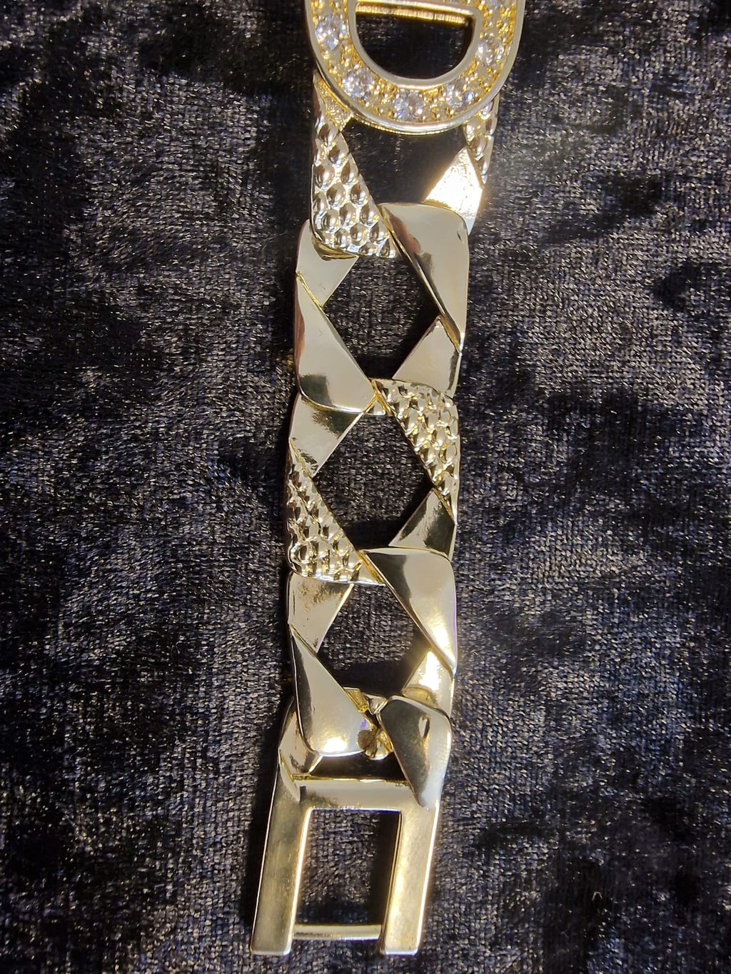 Gold Plated Dad Curb Cuban Bracelet (Dad Pendant Stones Encrusted)