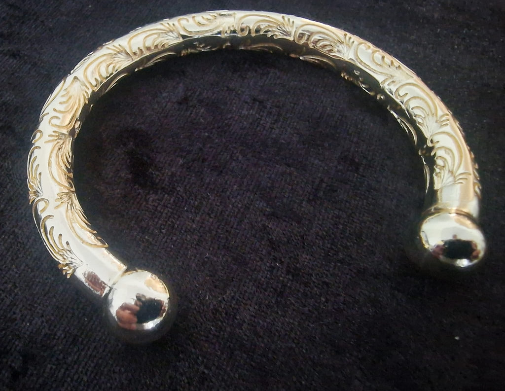 Gold Plated Torque Bangle | Solid & Heavy with Intricate Engraved Design