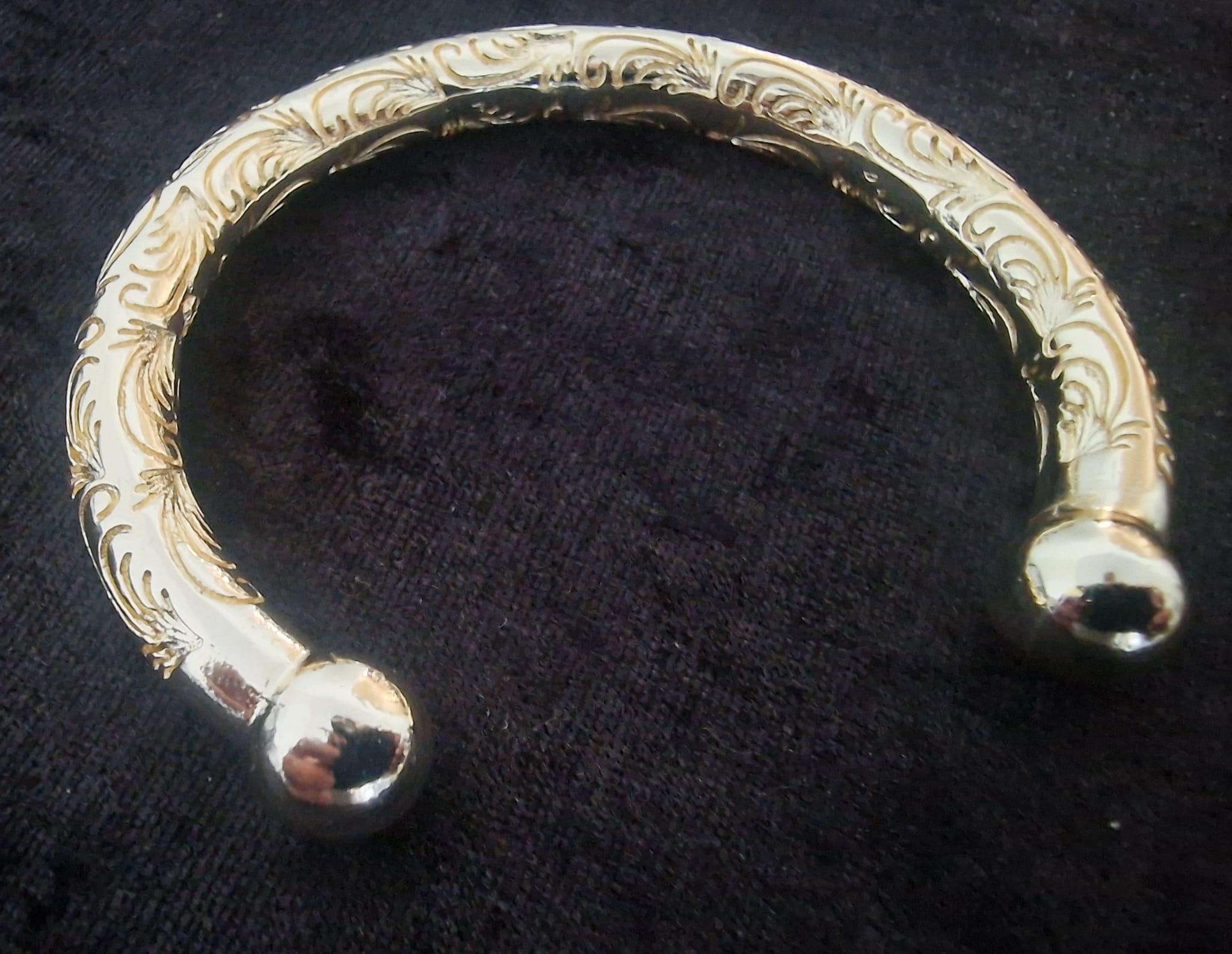 Gold Plated Torque Bangle | Solid & Heavy with Intricate Engraved Design