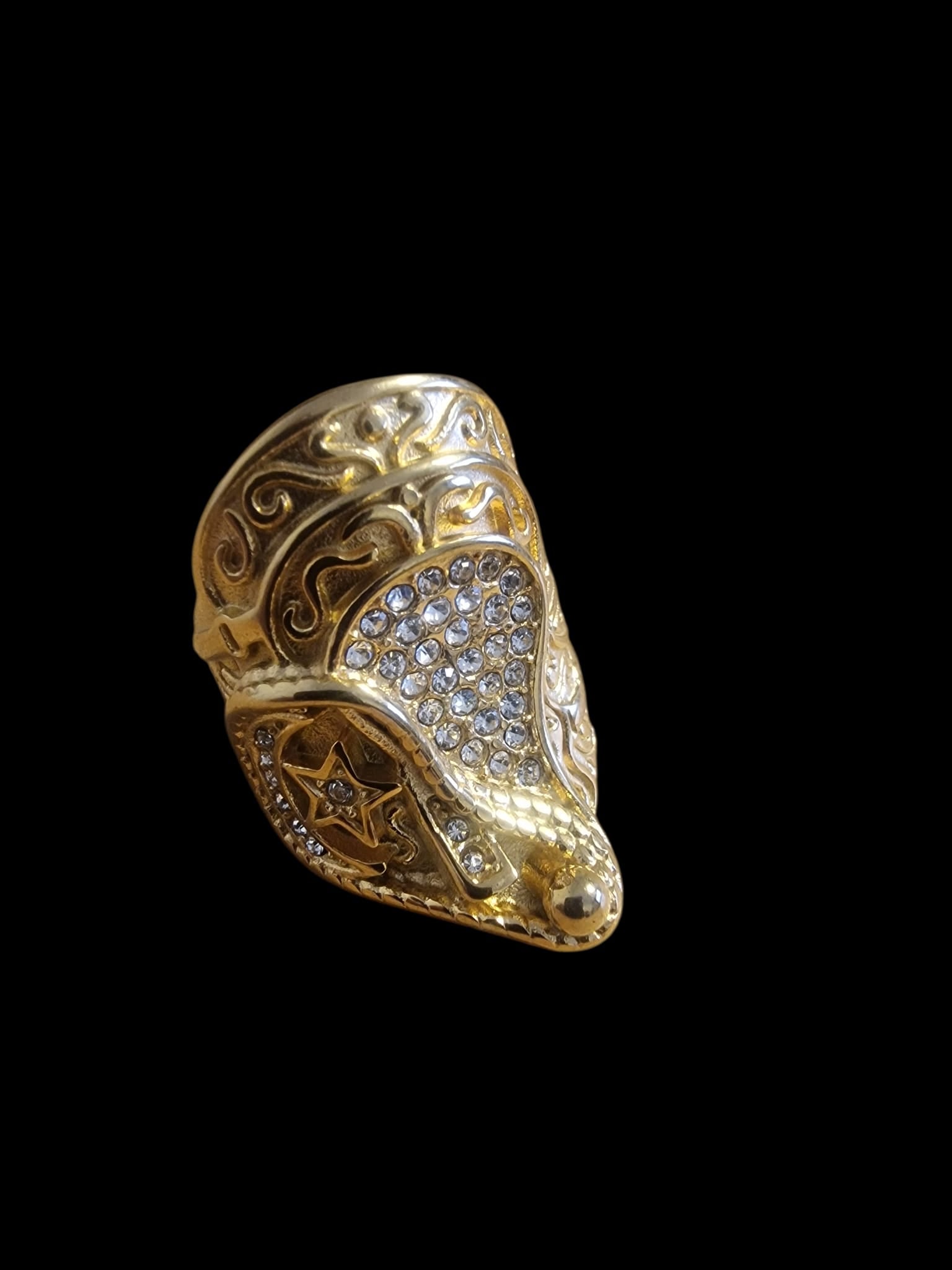 Gold Plated Saddle Ring with Encrusted Stones