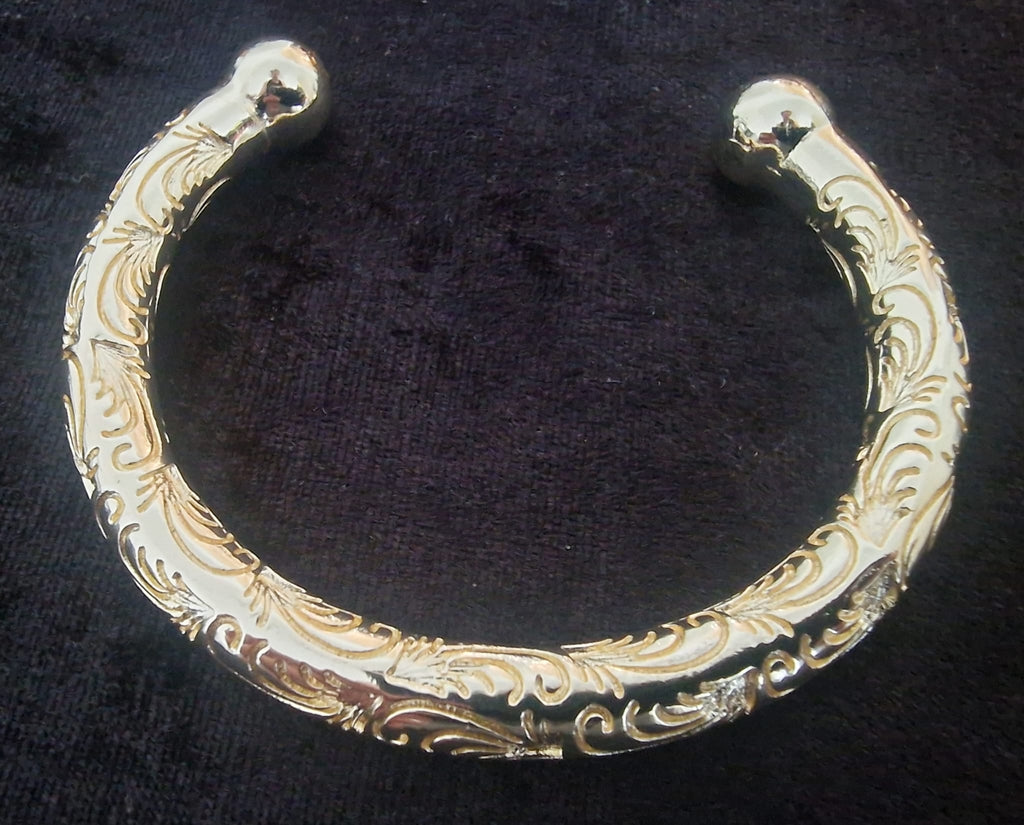 Gold Plated Torque Bangle | Solid & Heavy with Intricate Engraved Design
