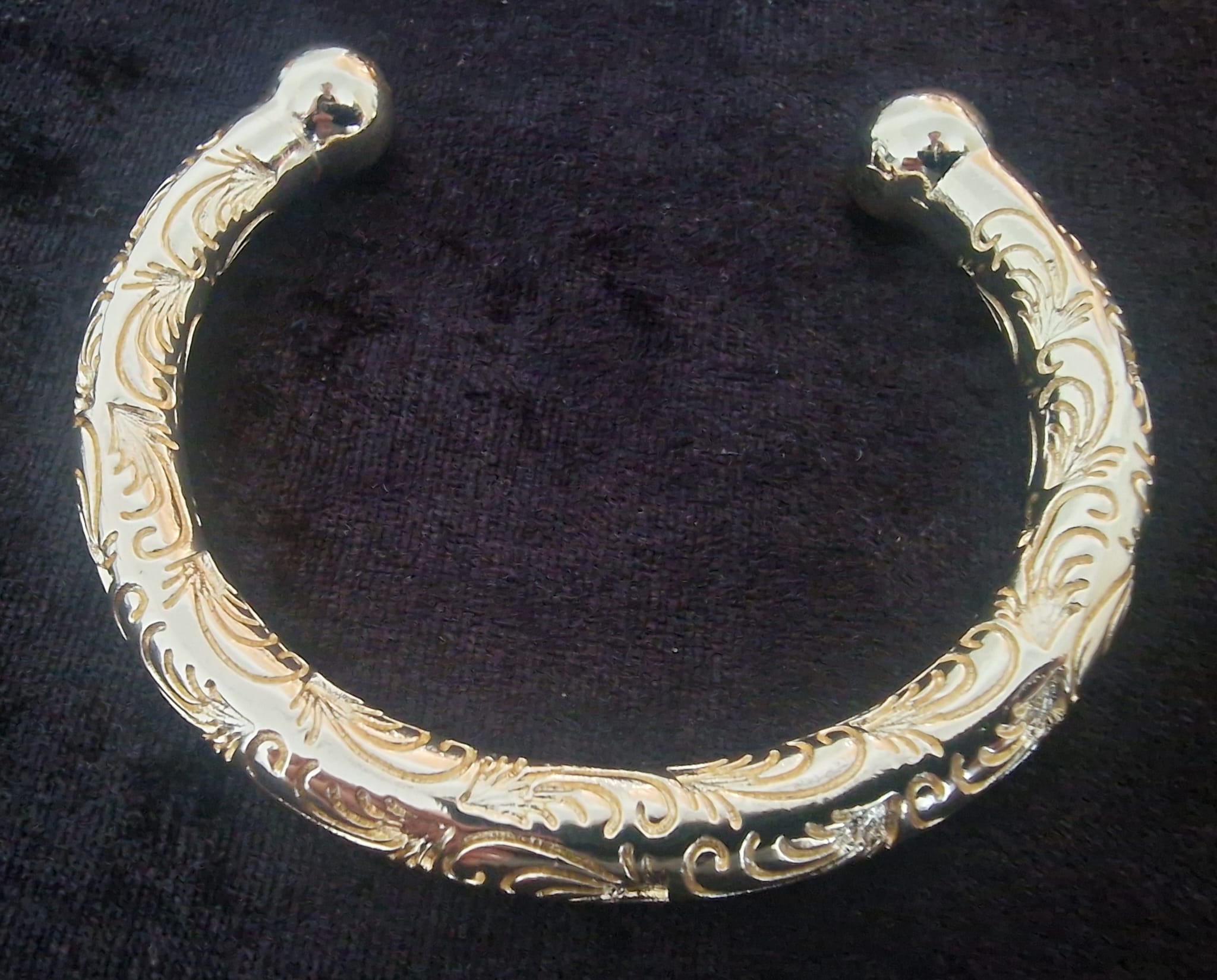 Gold Plated Torque Bangle | Solid & Heavy with Intricate Engraved Design