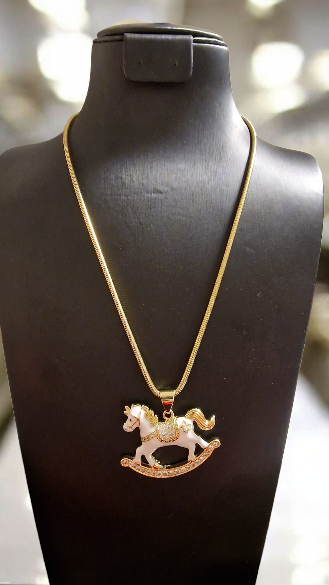 Gold Plated Rocking Horse Pendant Necklace