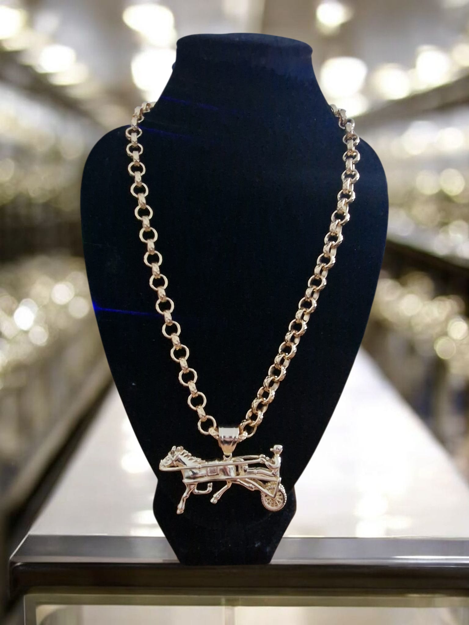 24" (9mm) Gold Plated Belcher Chain & Trotter Pendant Romany Bling Trotting