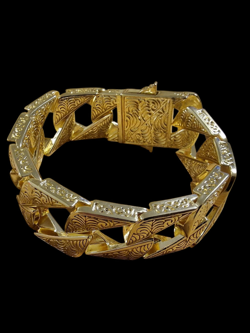 Xxl Gold Plated Chaps Curb Cuban Barks Bracelet, Solid , Heavy,  9 1/2" Long