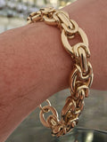 9 3/4" (14mm) Gold Plated Chunky Oval Link Byzantine Bracelet