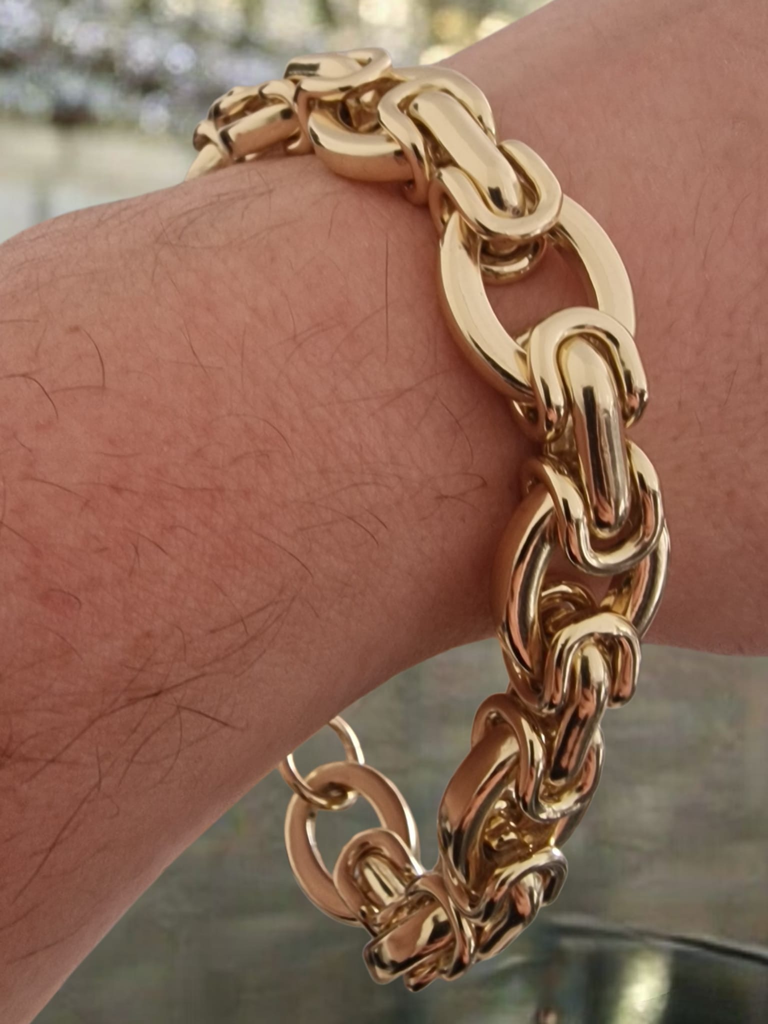 9 3/4" (14mm) Gold Plated Chunky Oval Link Byzantine Bracelet