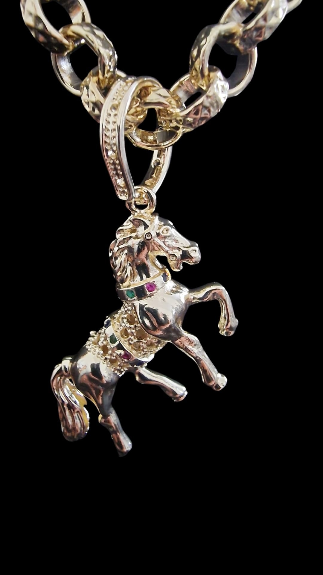 24" Gold Plated Belcher Chain & Horse Pendant (9mm)