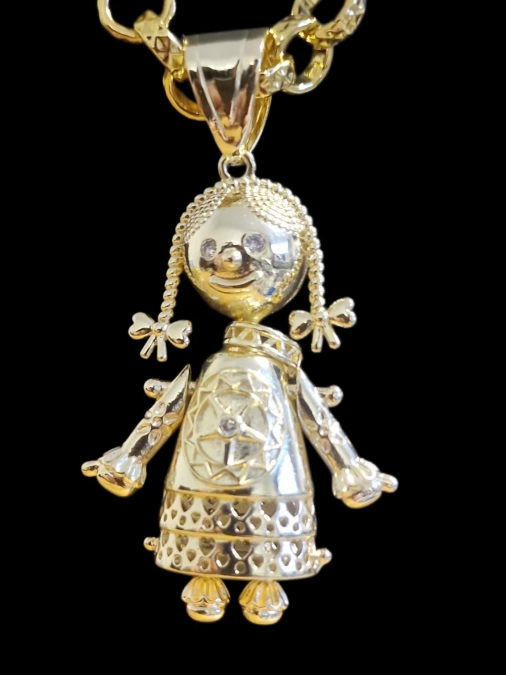 24" (9mm) Gold Plated Belcher Chain  &  Rag Doll Pendant