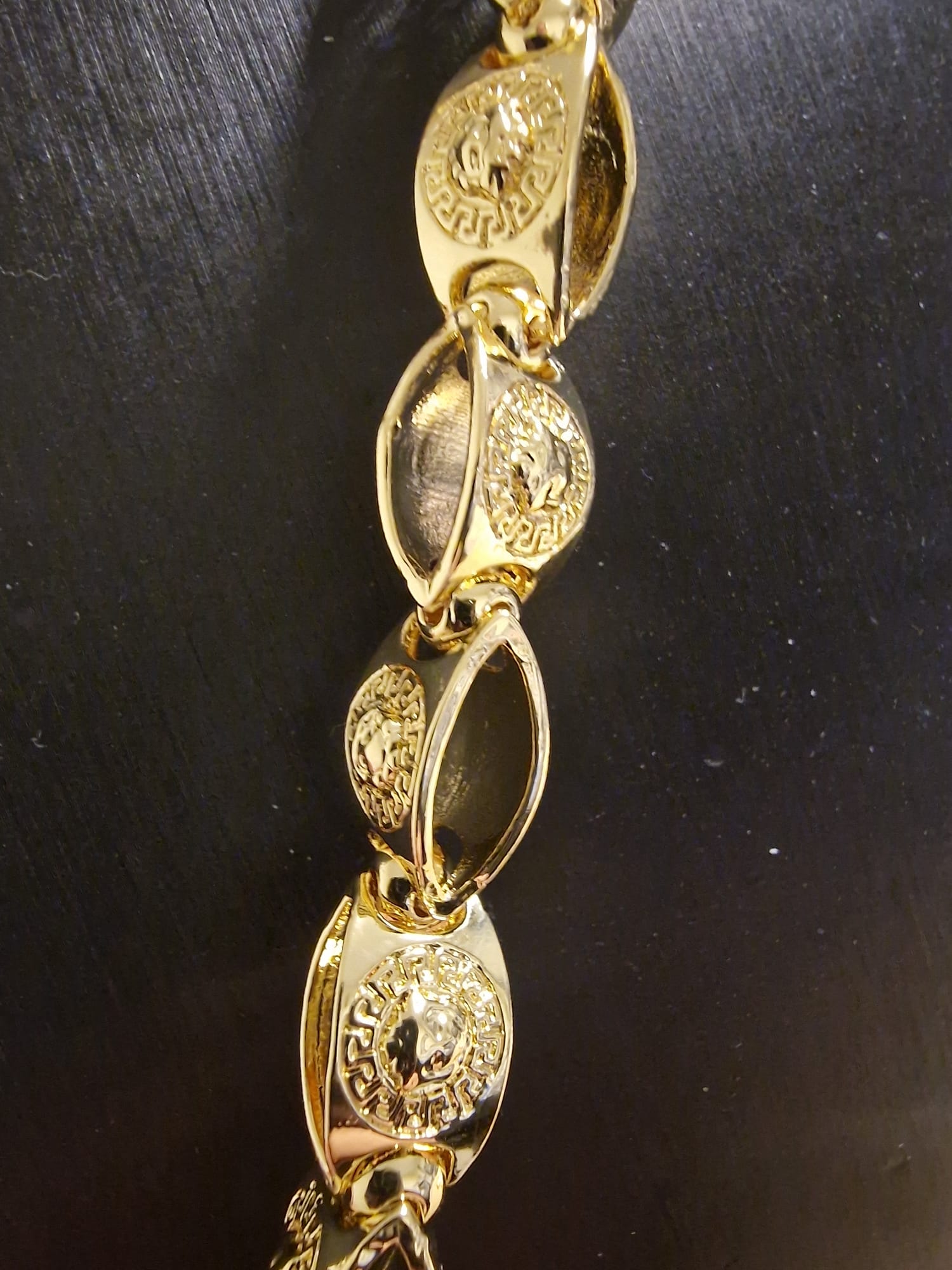 24" Gold Plated Medallion Medusa Link Chain & 8 3/4" Matching Bracelet