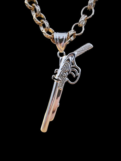24" (9mm) Gold Plated Belcher Chain & Shotgun Pendant Bling Hunting