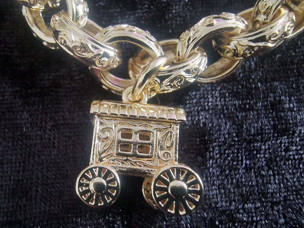 Gold Plated Gypsy Belcher Charm Bracelet Romany Bling Gypsy Wagon , Bird Cage