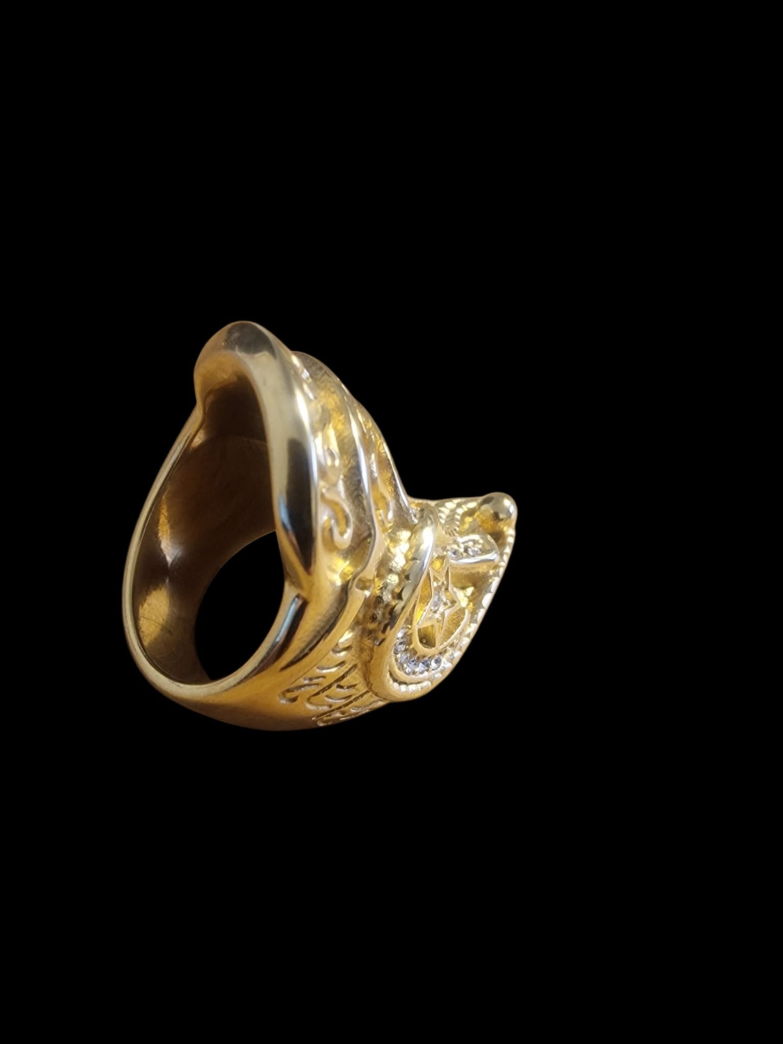 Gold Plated Saddle Ring with Encrusted Stones