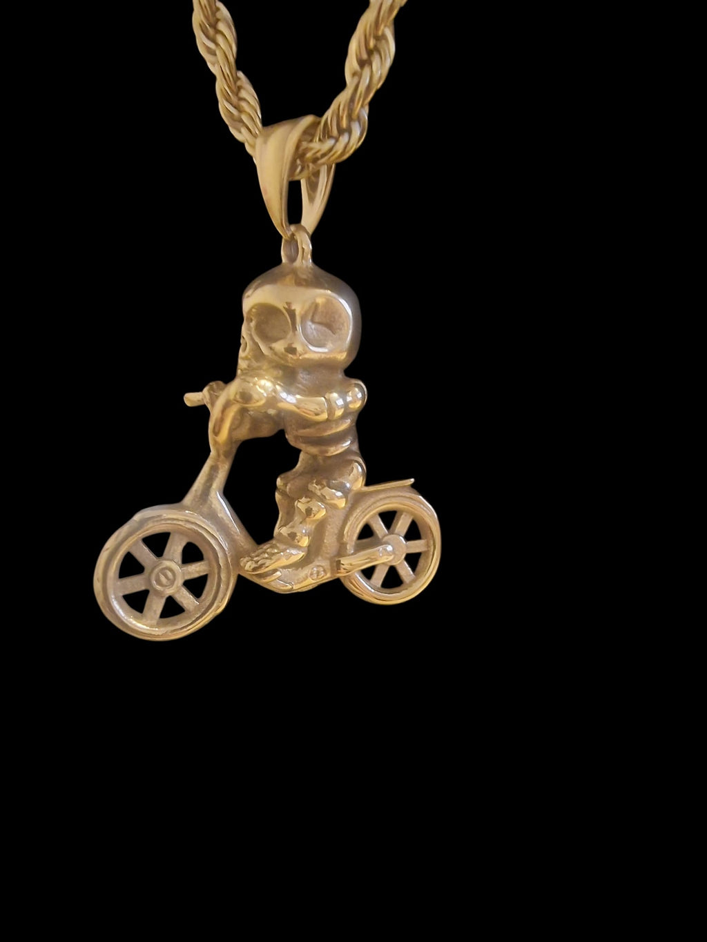 Gold Plated Rope Chain & Skeleton Motorbike Pendant