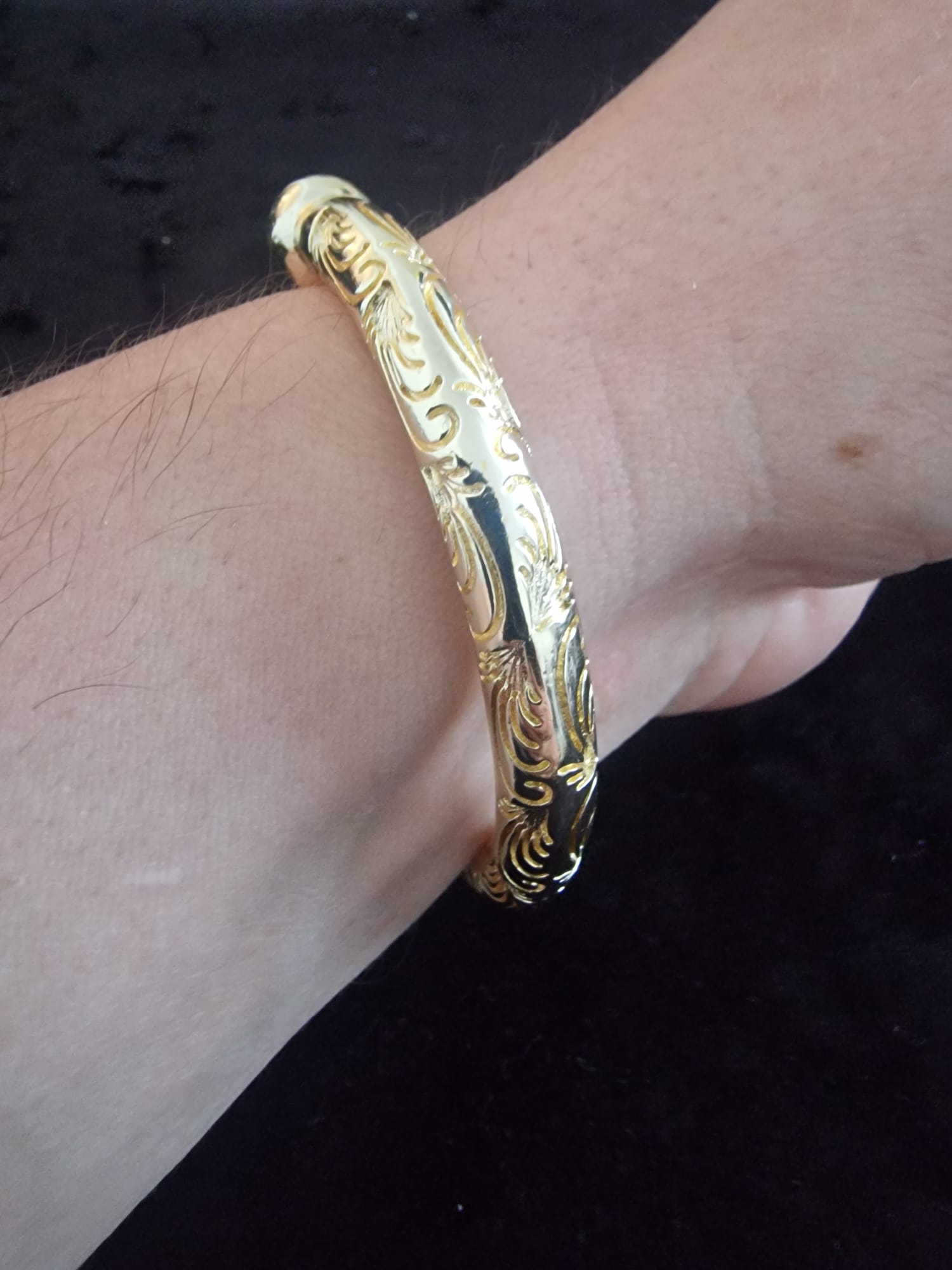 Gold Plated Torque Bangle | Solid & Heavy with Intricate Engraved Design