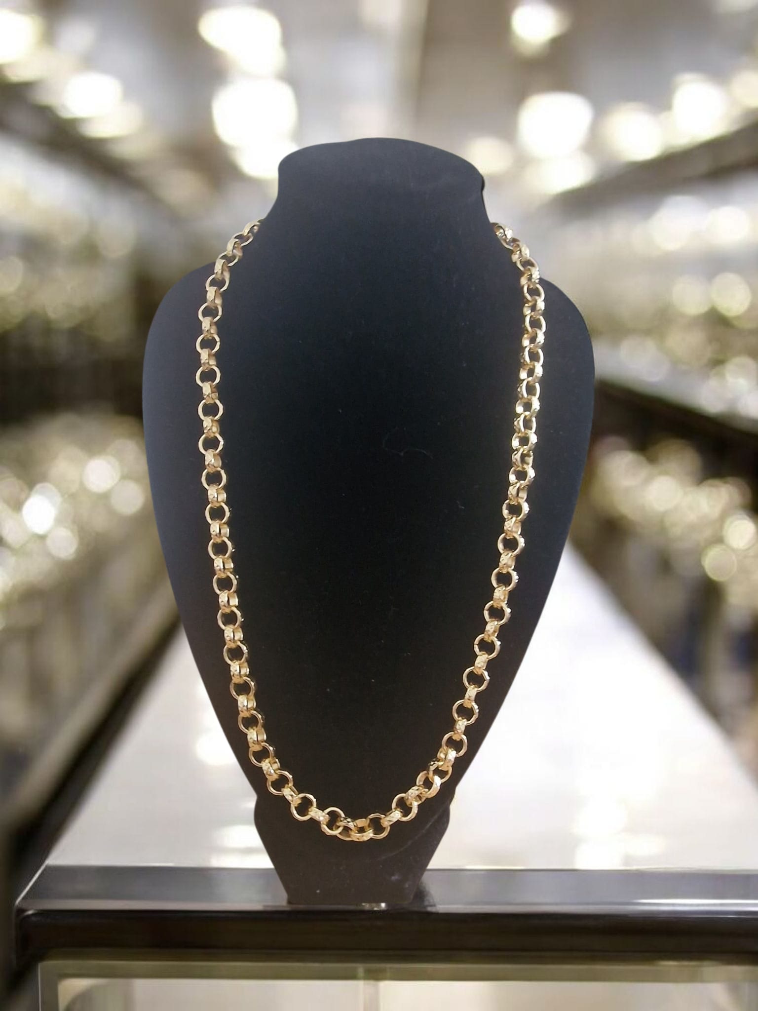 24" (9mm) Gold Plated Patterned Belcher Chain