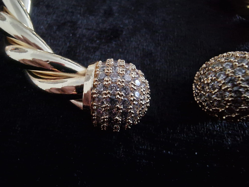 Gold Plated Twisted Torque Bangle – Iced Out Ball Ends (medium and heavy version)