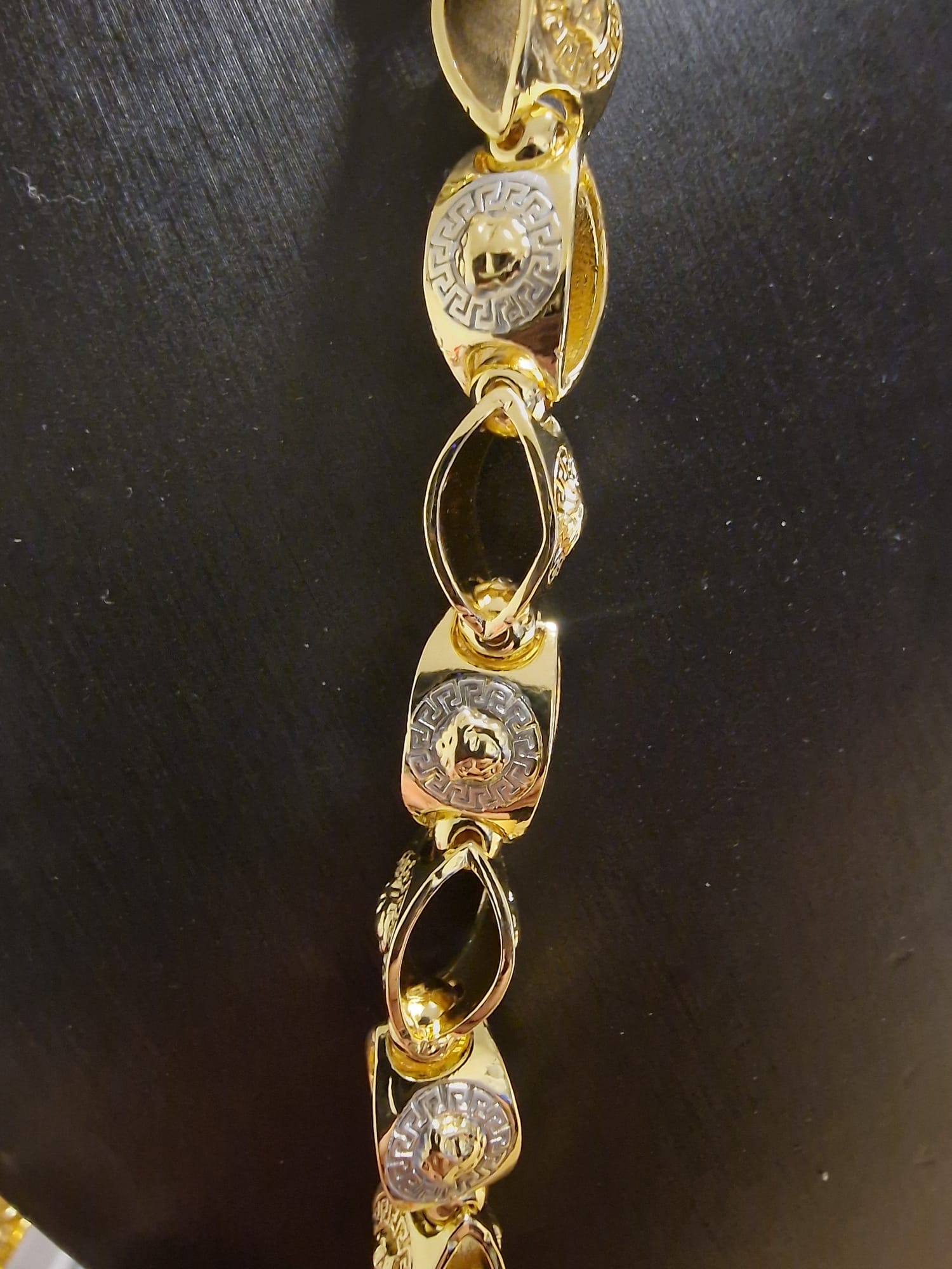 24" Gold Plated (silver inserts)  Medallion Medusa Link Chain & 8 3/4" Matching Bracelet