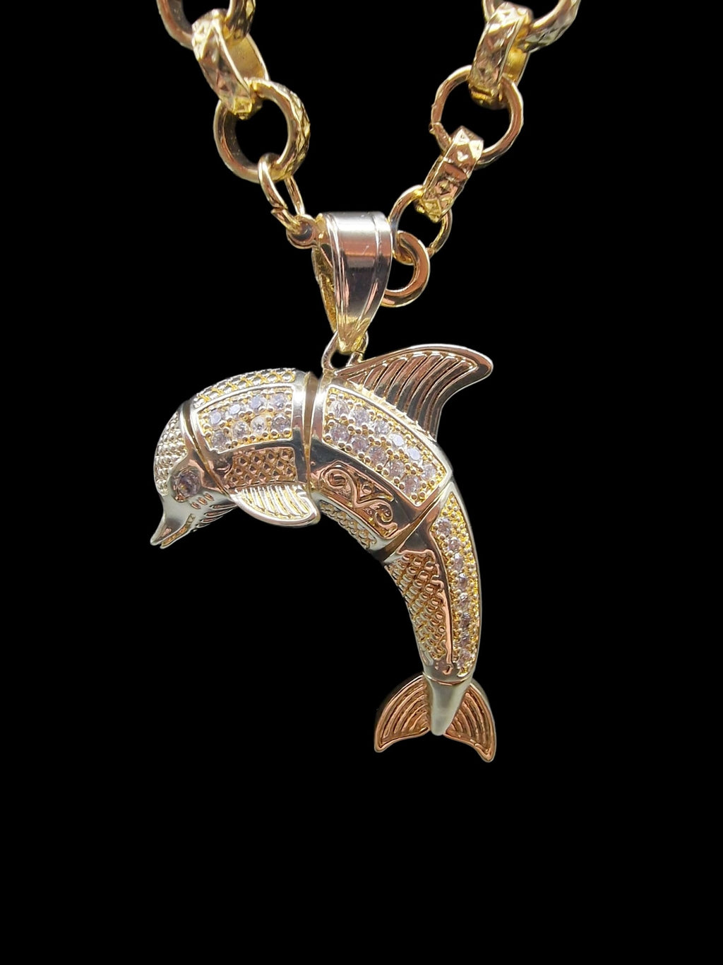 Gold Plated Belcher Chain & Large Dolphin Pendant
