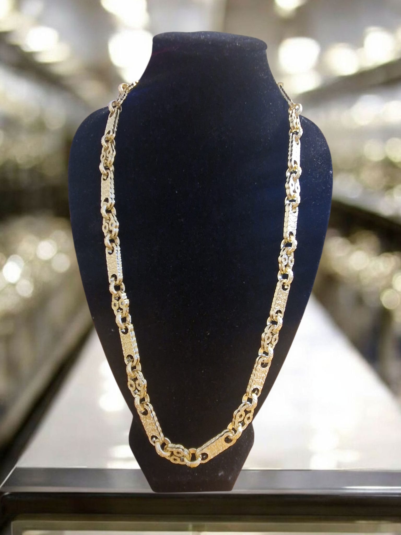 24" (10mm) Gold Plated stars and bars gold chain (Matching Bracelet Available)