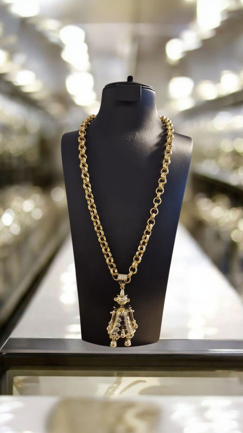 24" (9mm) Gold Plated Belcher Chain & Large Clown Pendant 90's Romany Bling