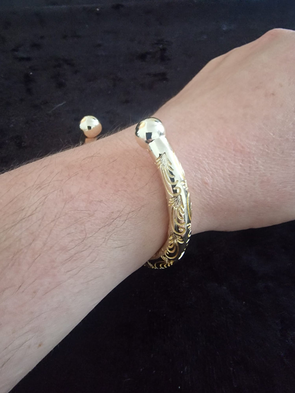 Gold Plated Torque Bangle | Solid & Heavy with Intricate Engraved Design