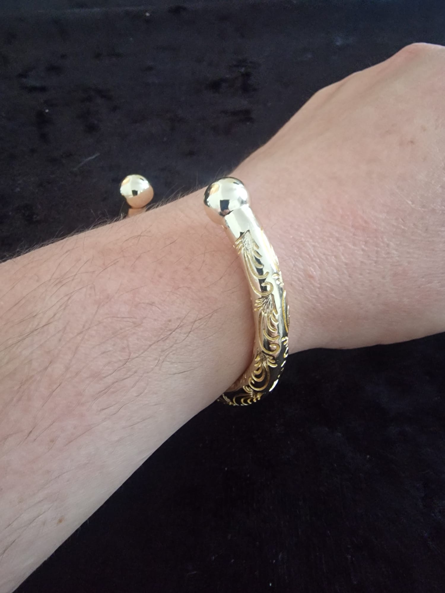 Gold Plated Torque Bangle | Solid & Heavy with Intricate Engraved Design