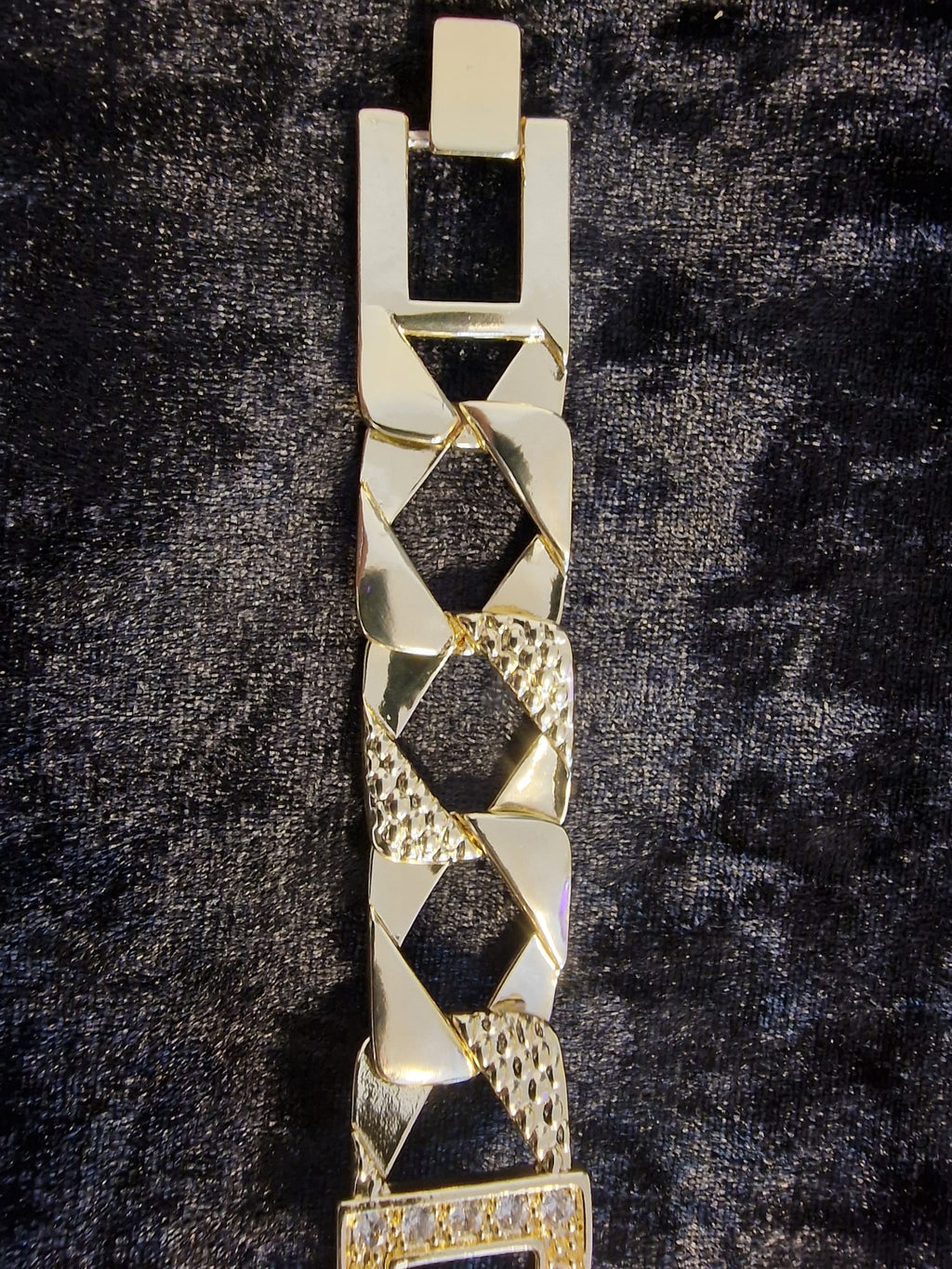 Gold Plated Dad Curb Cuban Bracelet (Dad Pendant Stones Encrusted)
