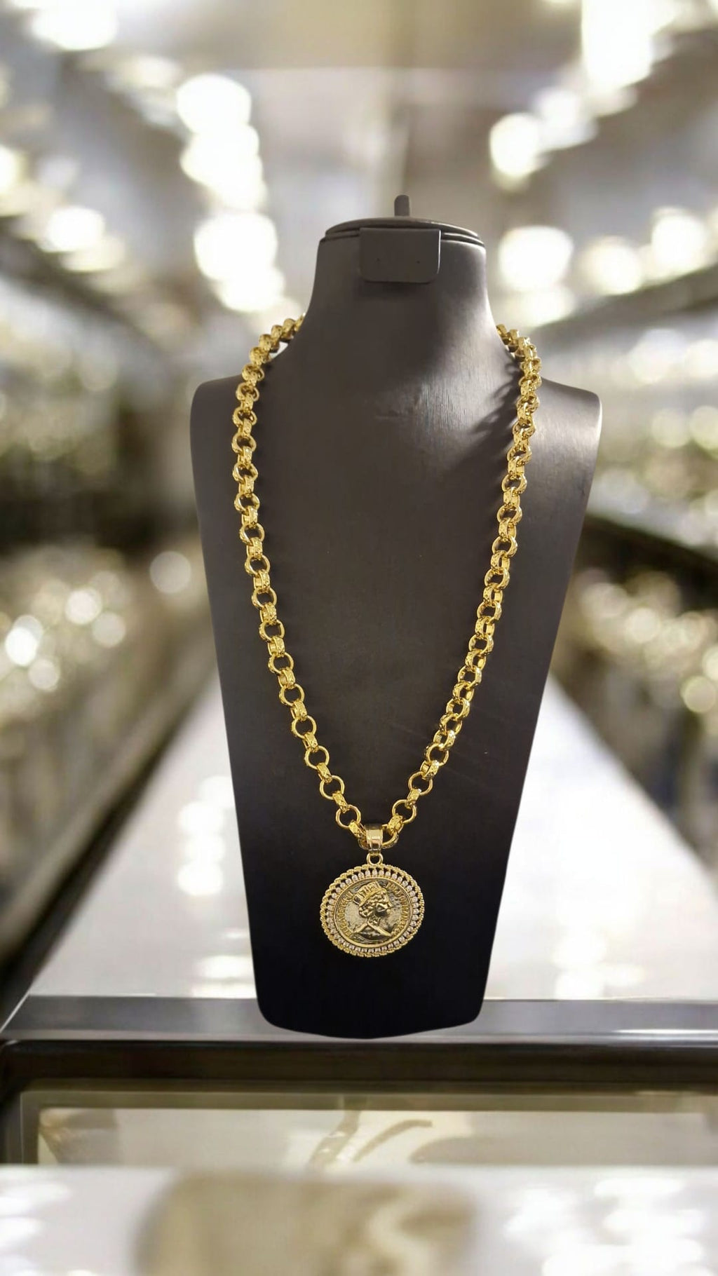 Gold Plated Sovereign Style Pendant & 24" Belcher Chain