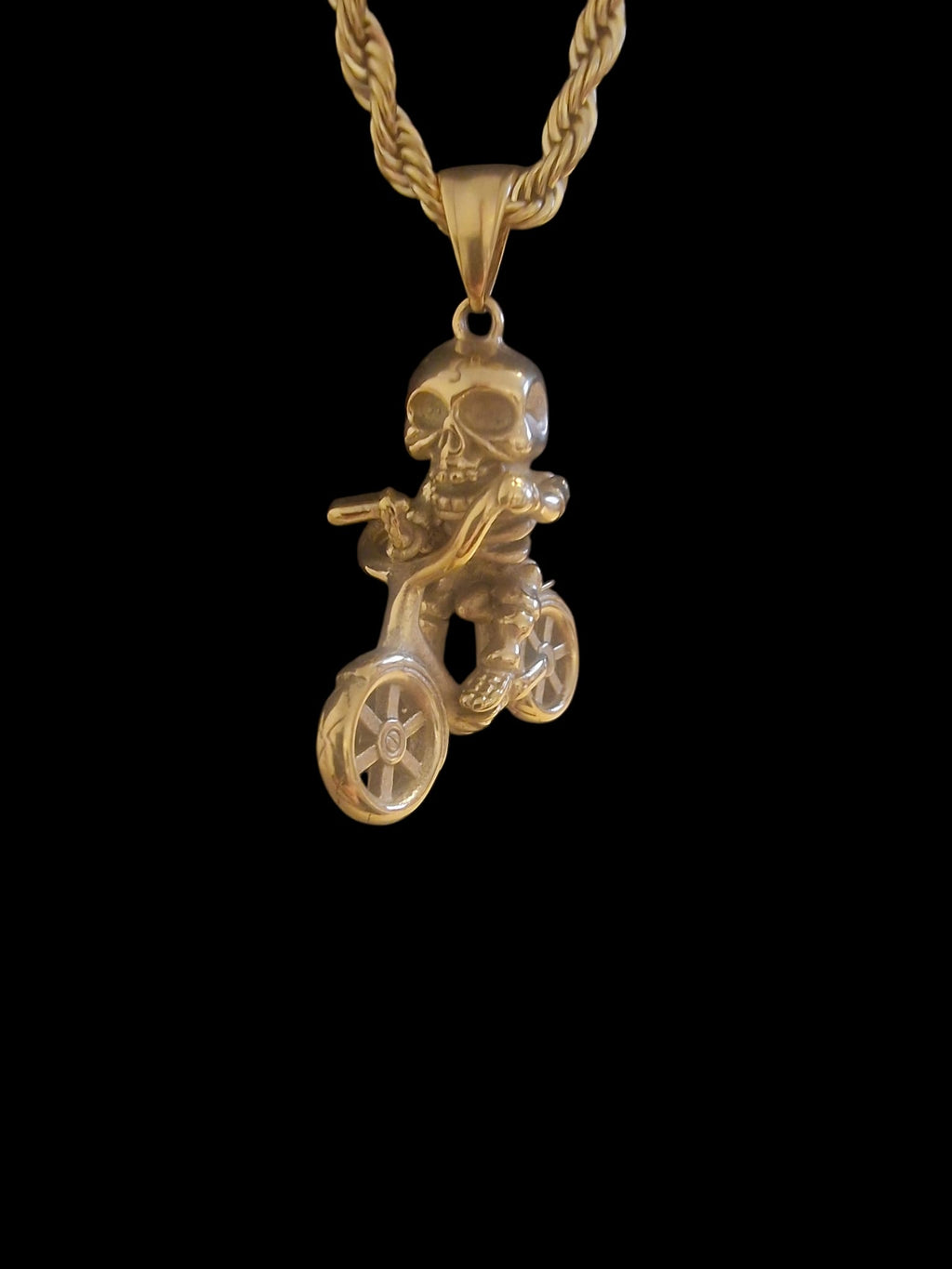 Gold Plated Rope Chain & Skeleton Motorbike Pendant