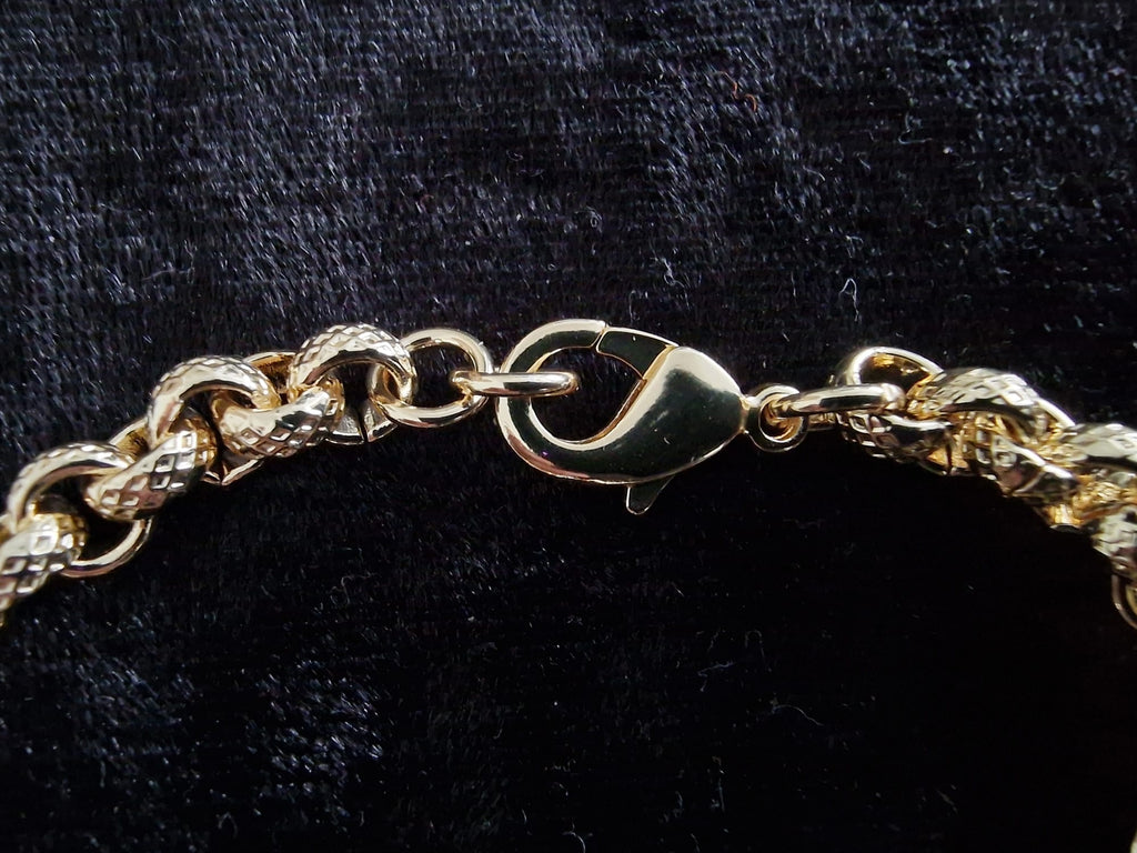 Gold Plated Nan Belcher Bracelet | 8" | 6mm Diamond Cut Links | Iced Nan Motif