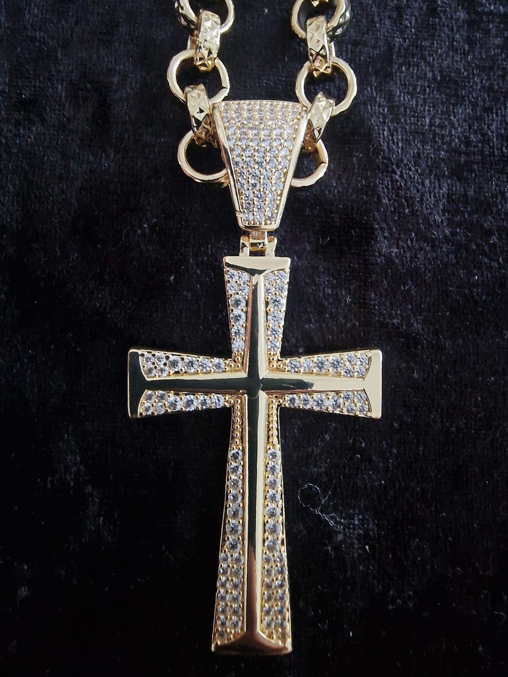Gold Plated Victorian Cross Pendant | 24" 9mm Belcher or Tulip Chain
