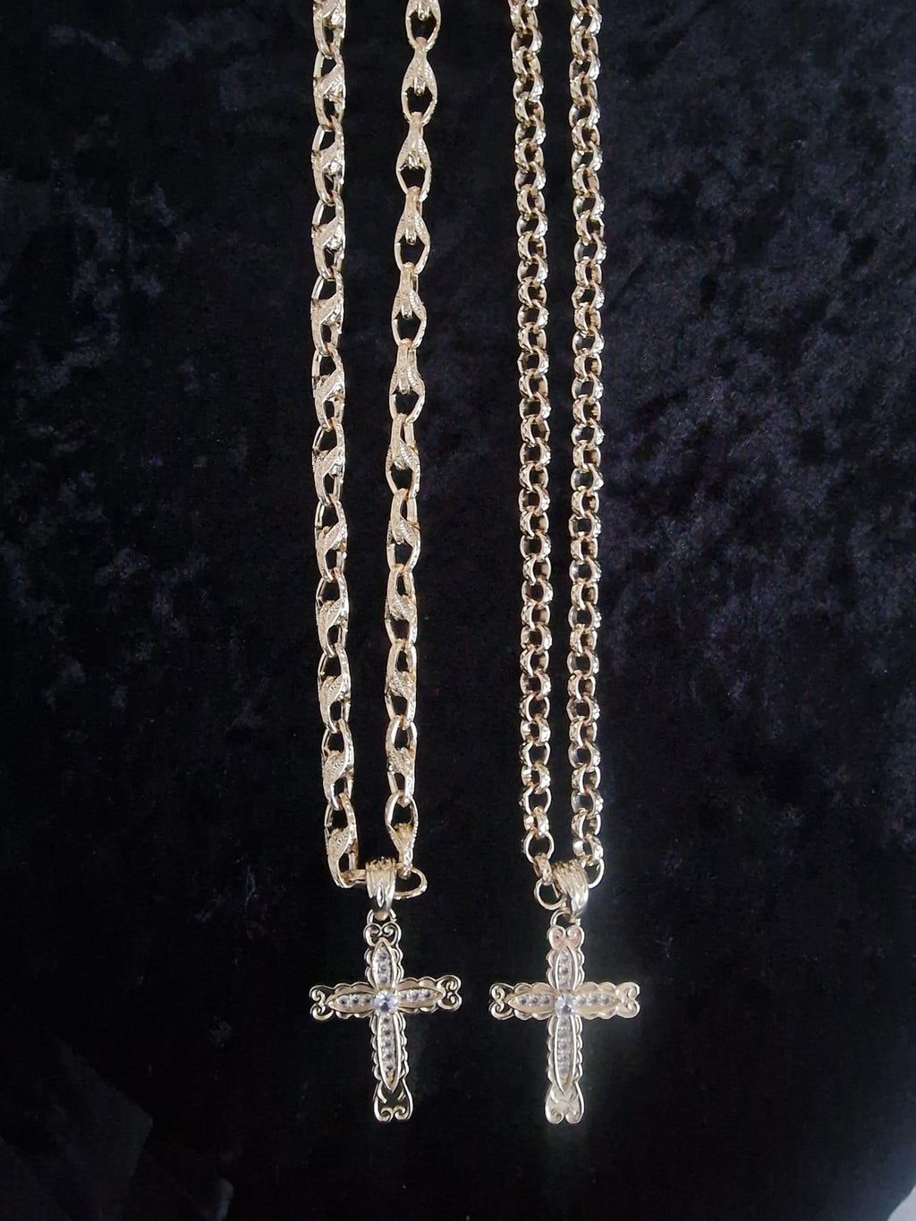 Scalloped Iced Out Cross & 24" Gold Plated Chain Set