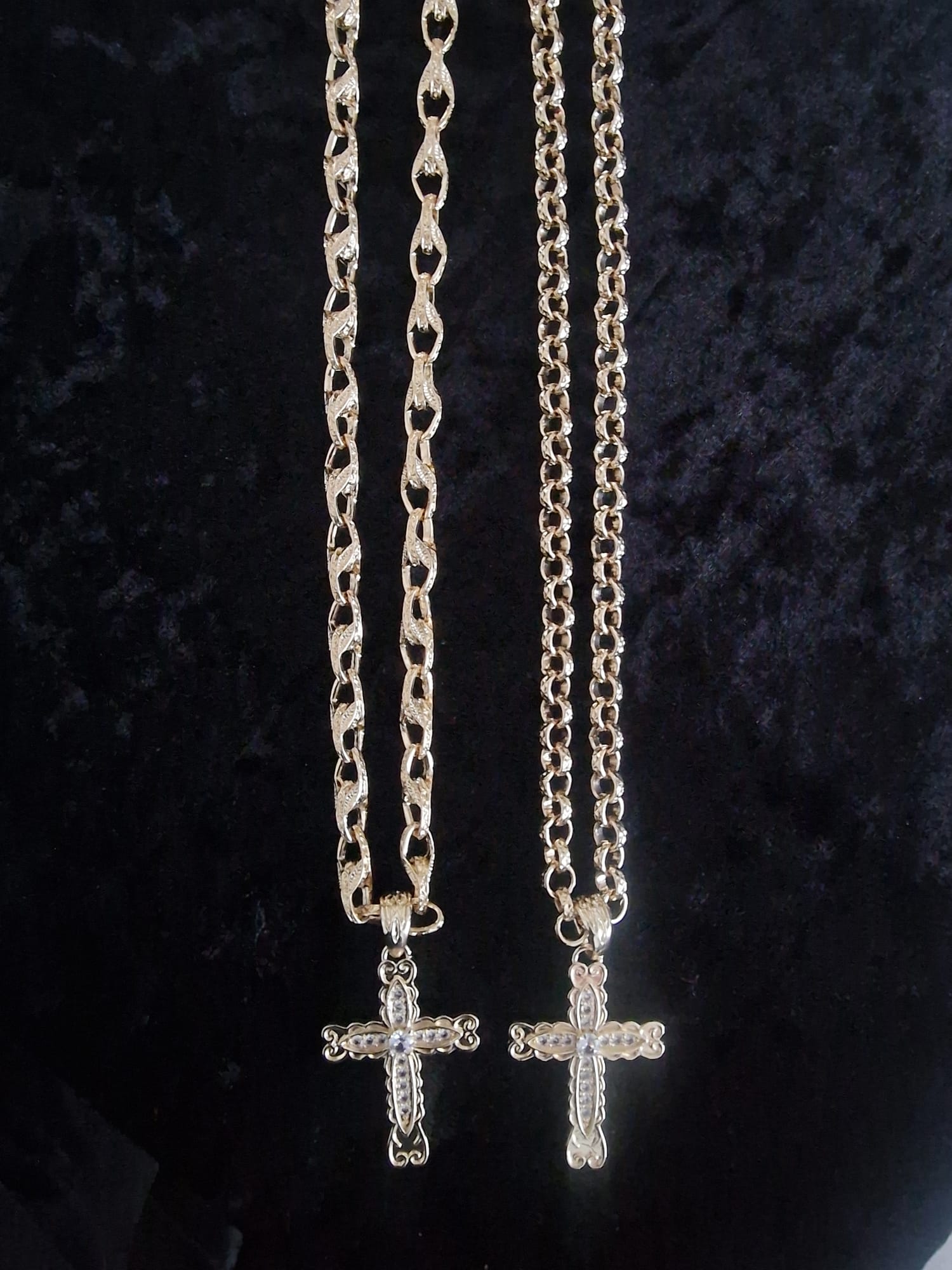 Scalloped Iced Out Cross & 24" Gold Plated Chain Set
