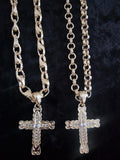 Scalloped Iced Out Cross & 24" Gold Plated Chain Set