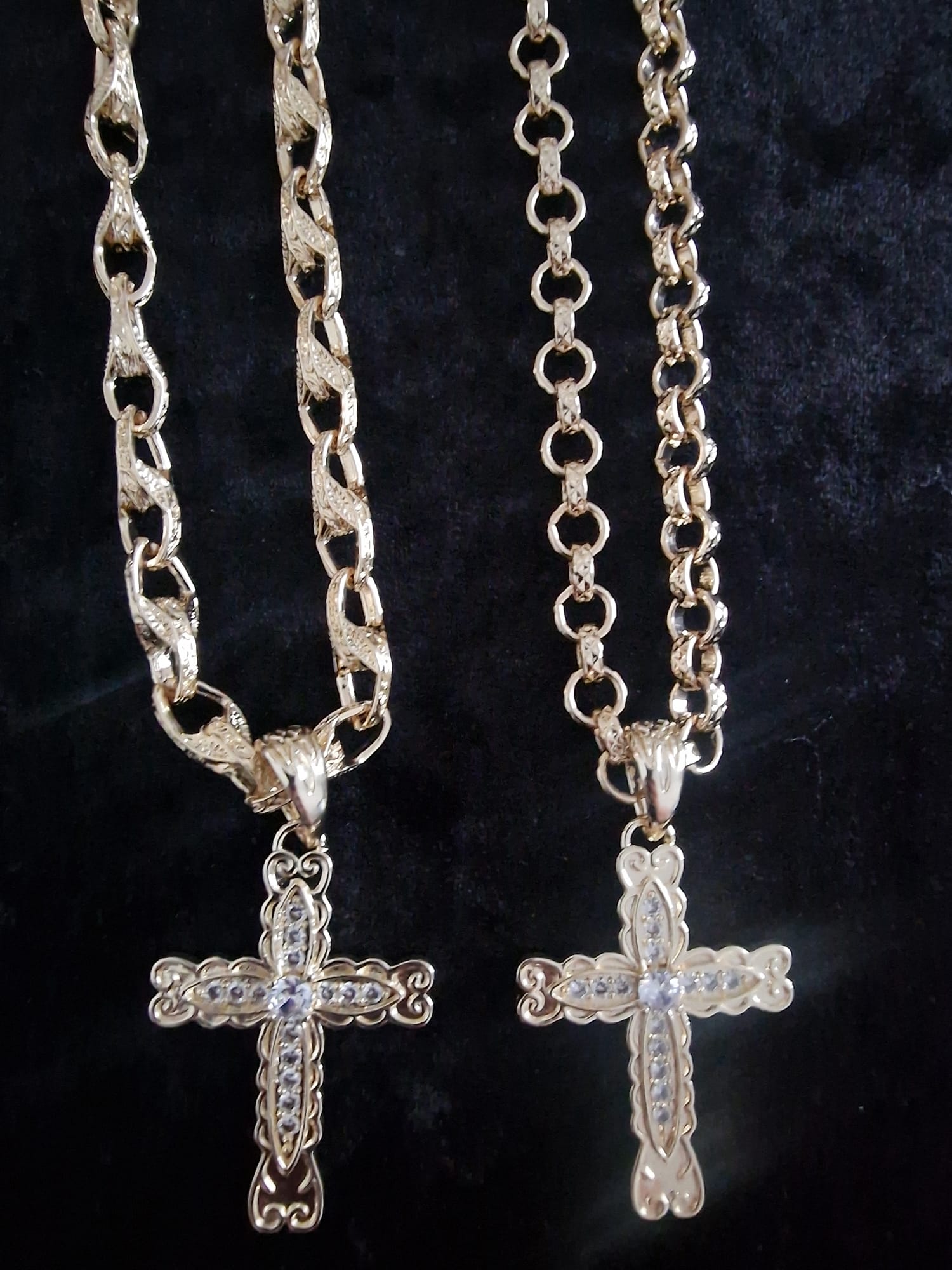 Scalloped Iced Out Cross & 24" Gold Plated Chain Set