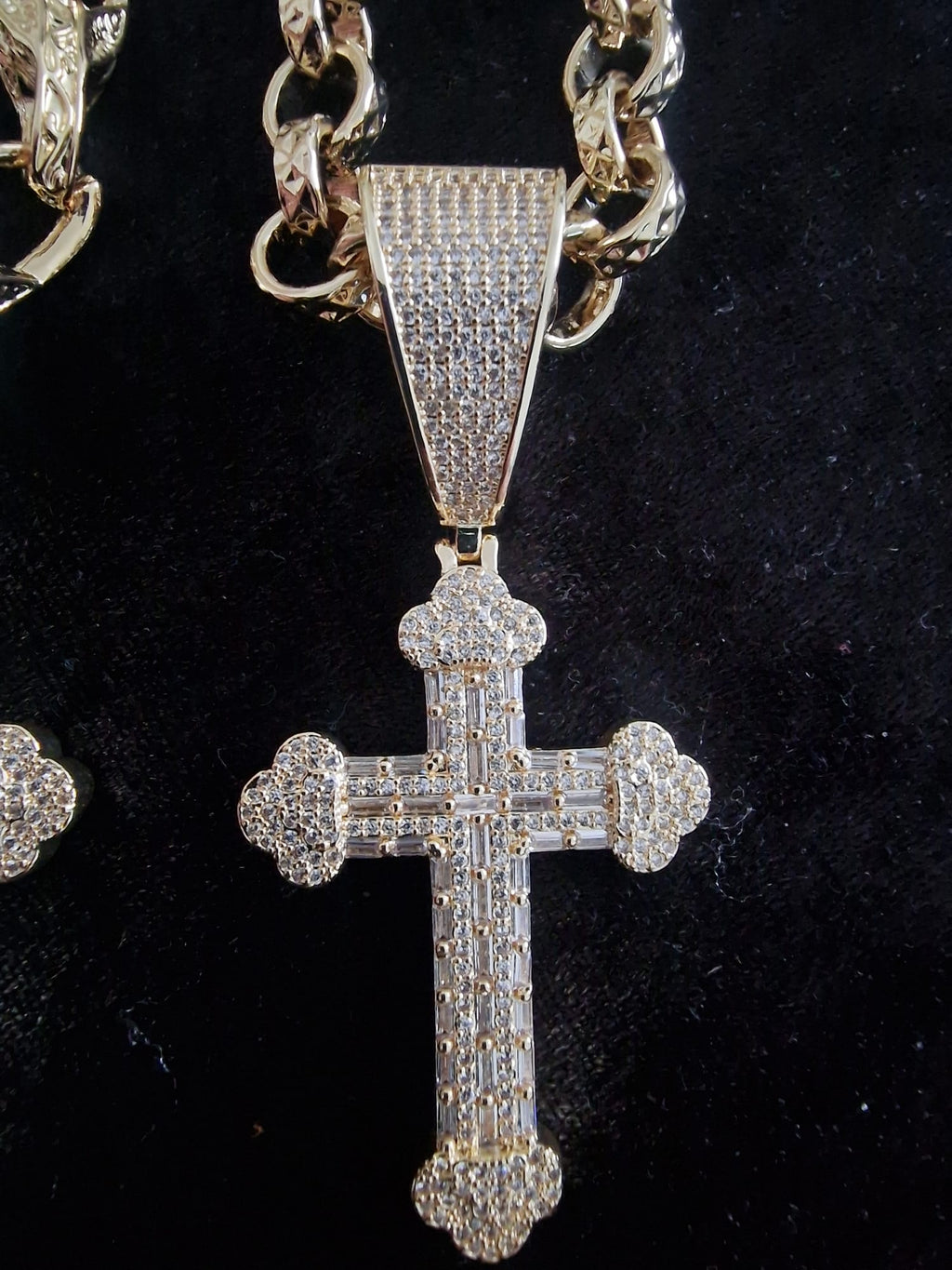 Fully Iced Out Cross Pendant & 24" Gold Plated Chain Set