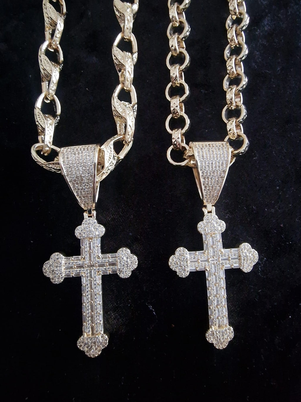Fully Iced Out Cross Pendant & 24" Gold Plated Chain Set