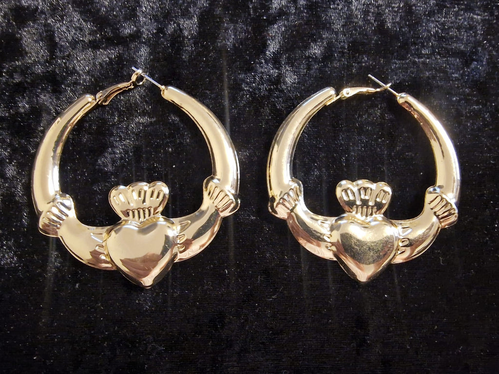 Large Gold Plated Claddagh Hoop Earrings — 60mm