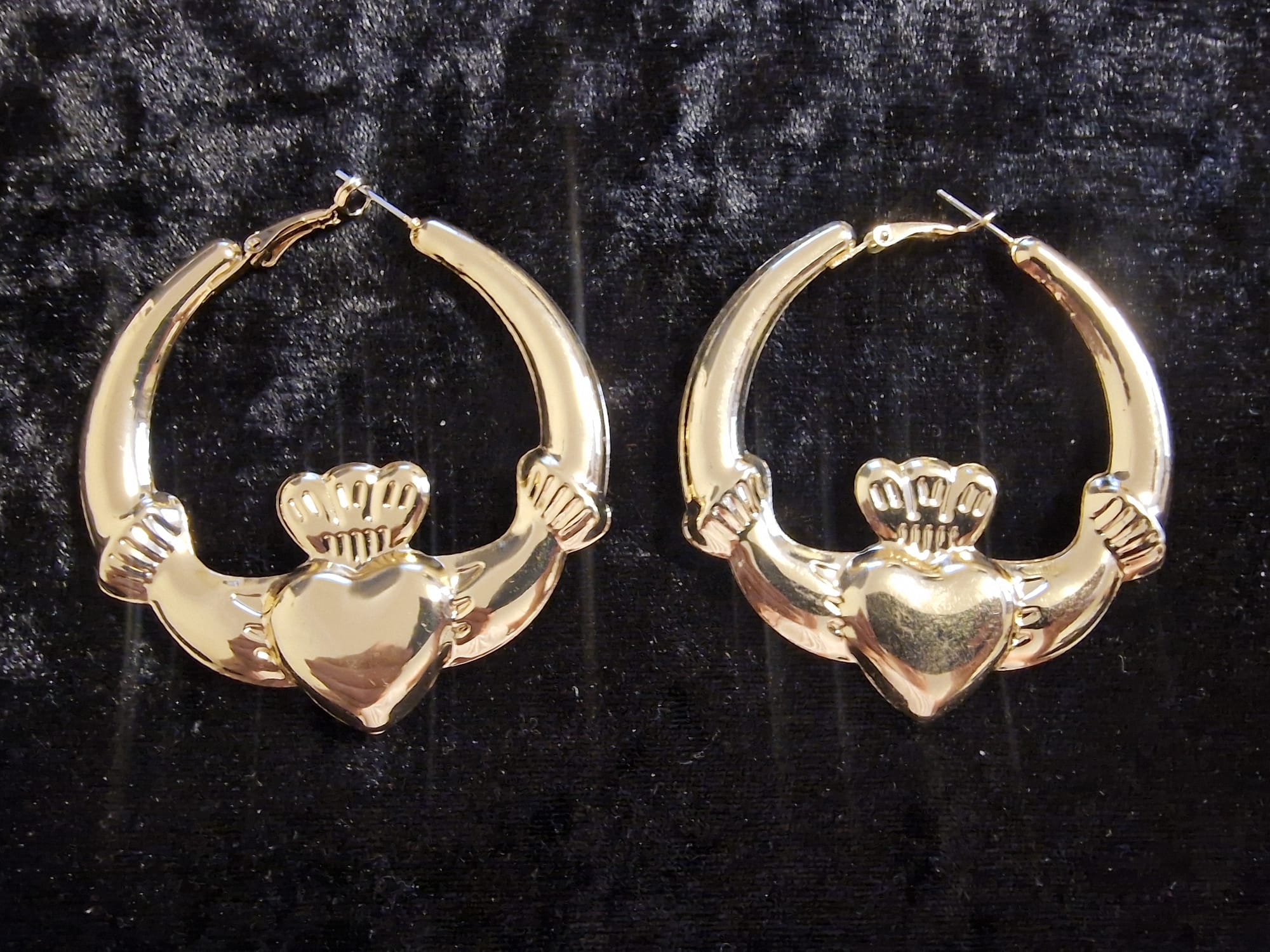 Large Gold Plated Claddagh Hoop Earrings — 60mm