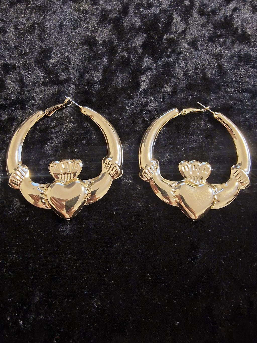 Large Gold Plated Claddagh Hoop Earrings — 60mm