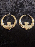 Large Gold Plated Claddagh Hoop Earrings — 60mm