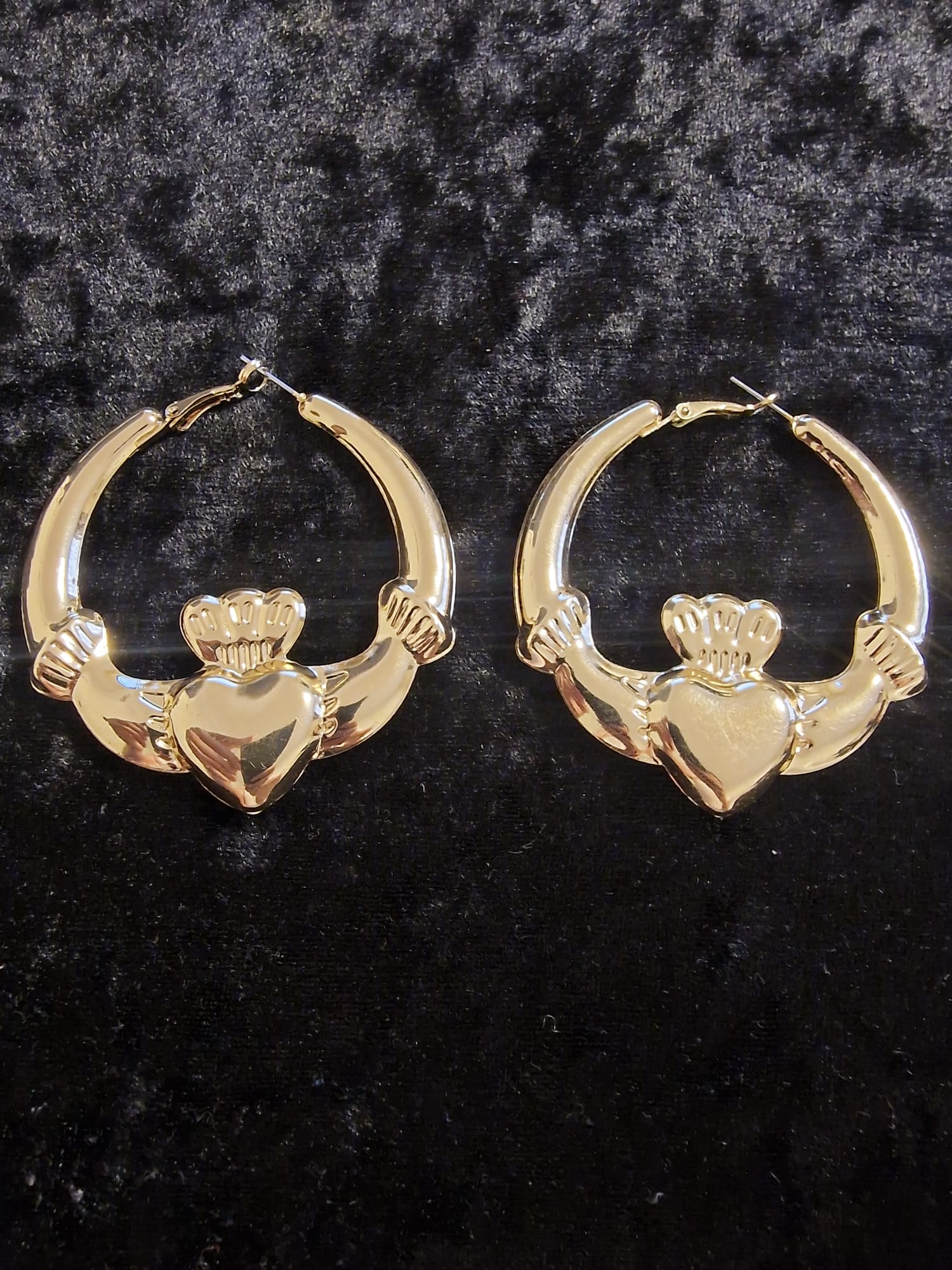 Large Gold Plated Claddagh Hoop Earrings — 60mm