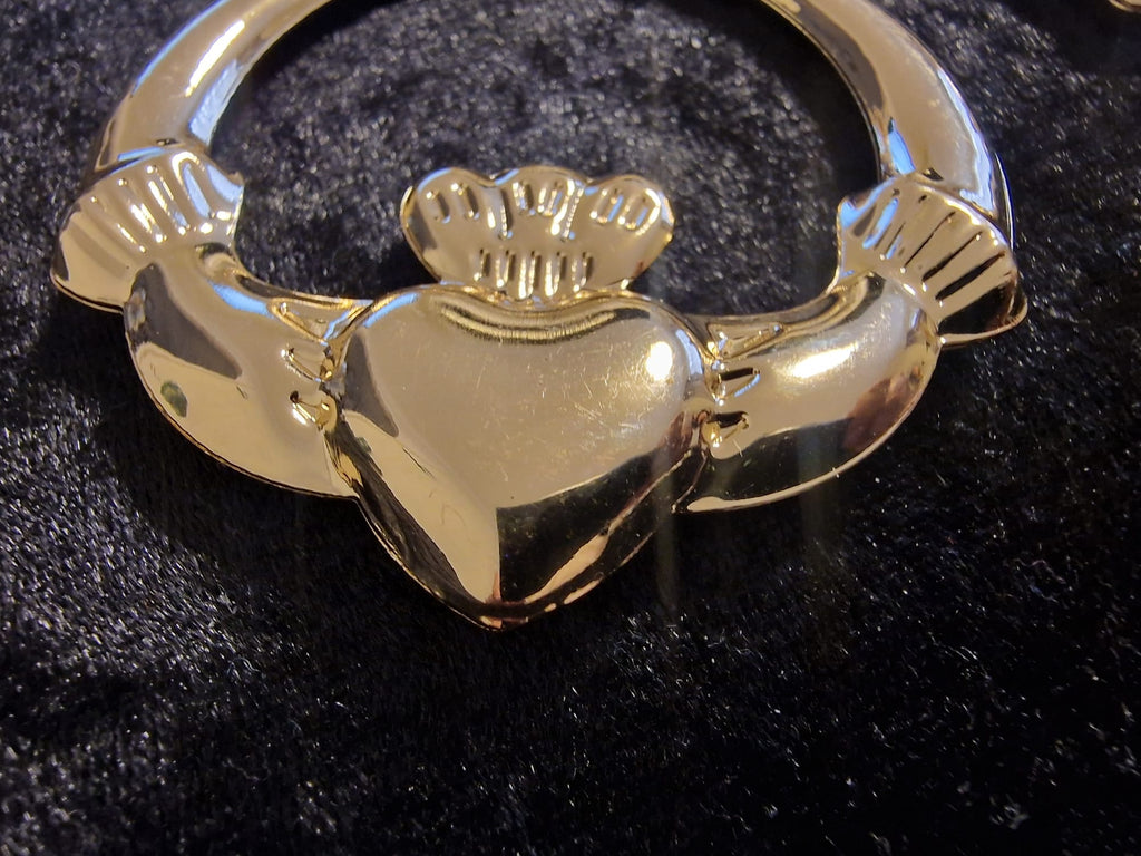 Large Gold Plated Claddagh Hoop Earrings — 60mm