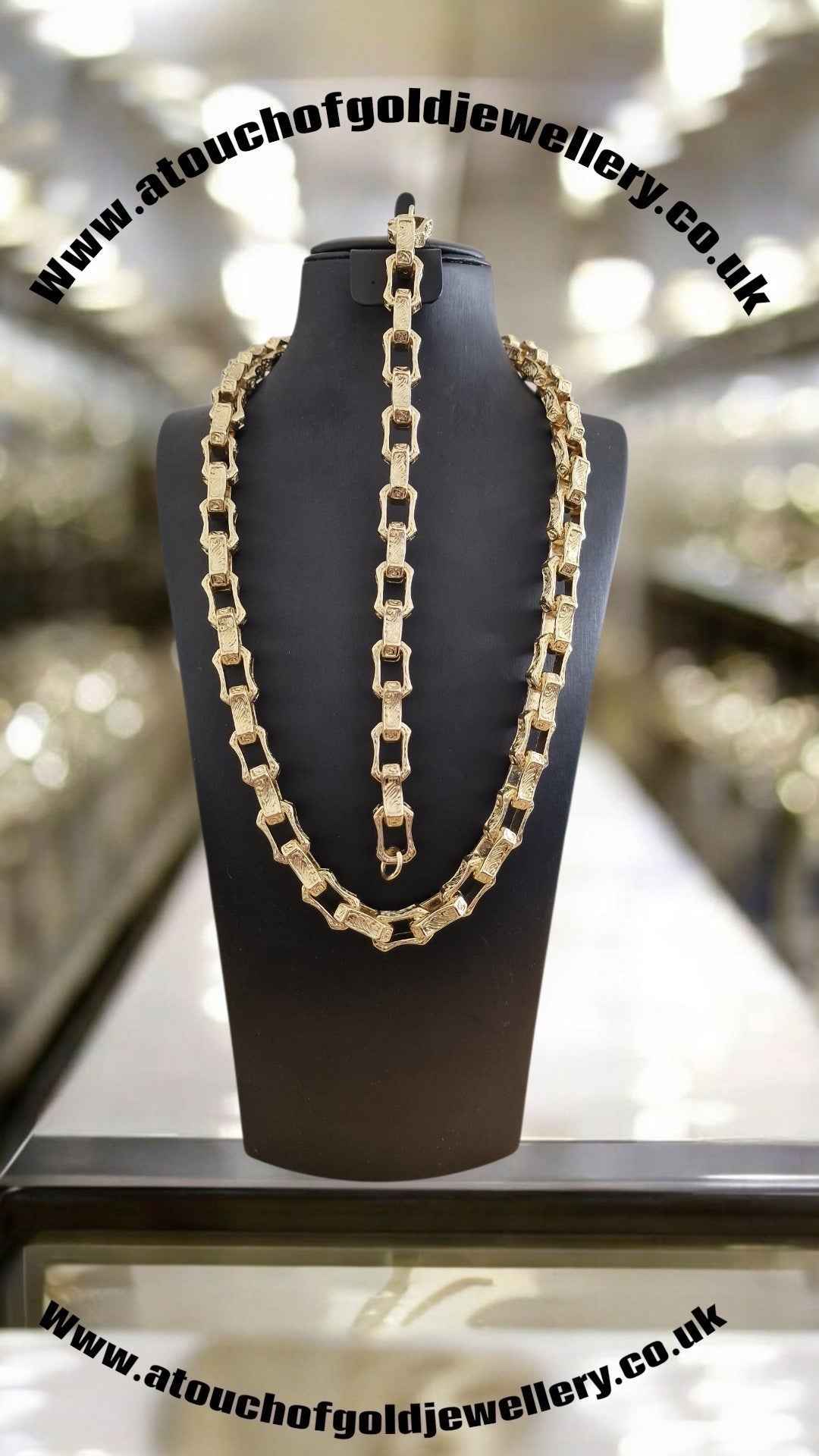 12mm Gold Plated Gypsy Box Link Chain & Bracelet